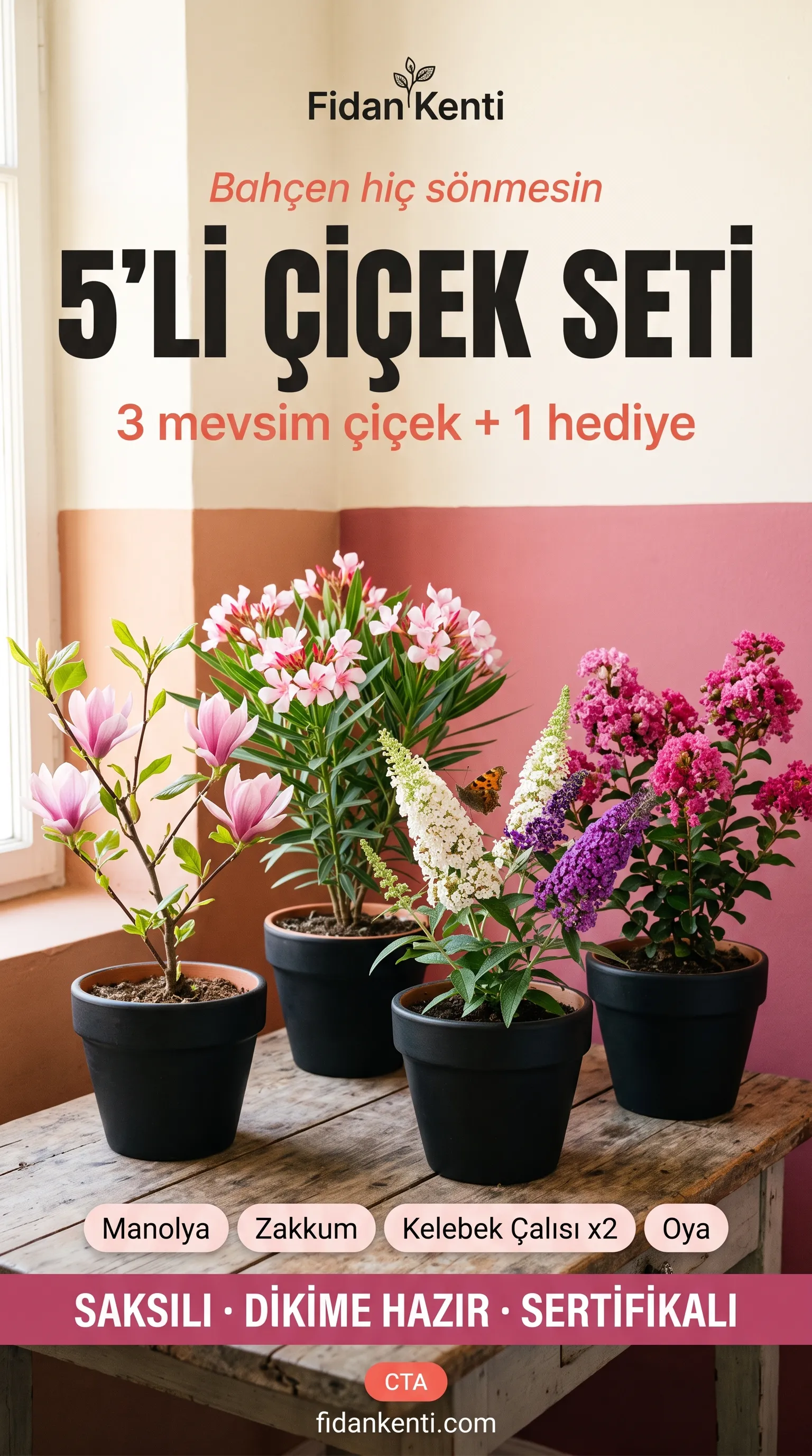 5'li Çiçek Seti + Oya Hediye - Görsel 1
